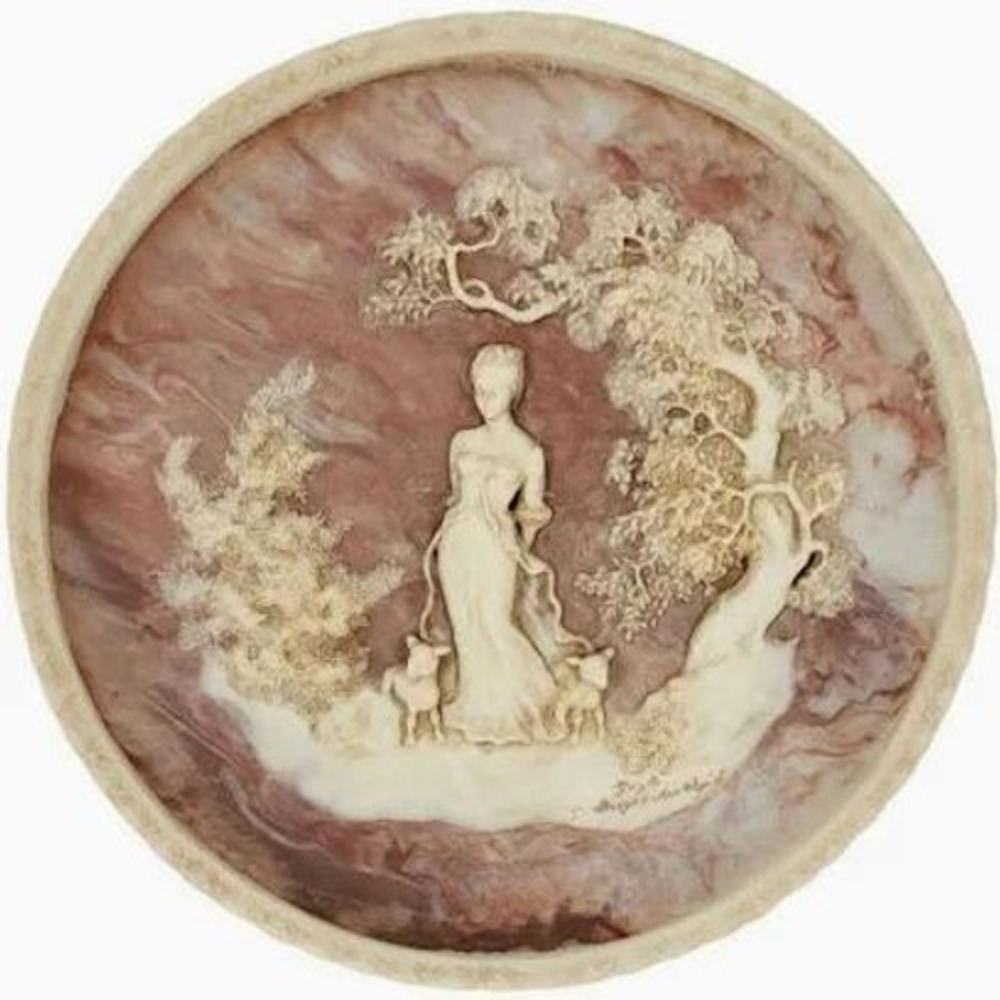 Vintage 1977 Incolay Stone "She Walks In Beauty" 3D Decorative Plate Certificate